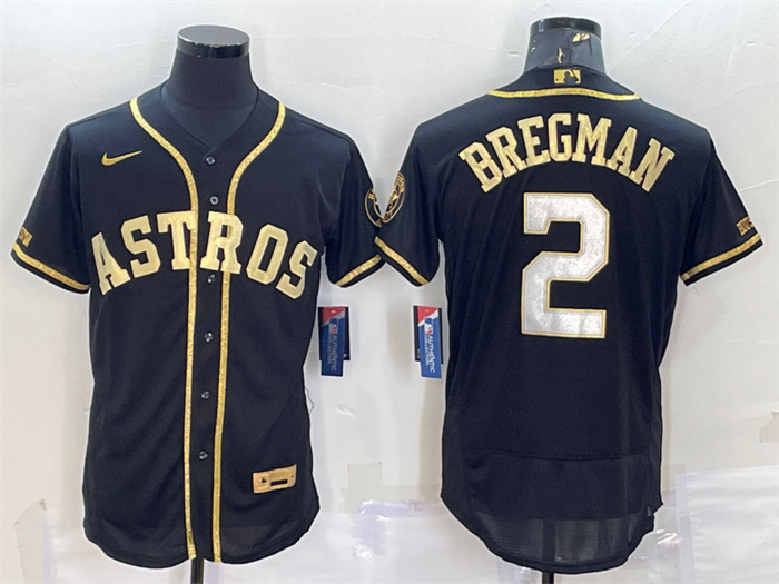 Personalized Men’s Houston Astros #2 Alex Bregman Black Gold Flex Base Stitched Jersey