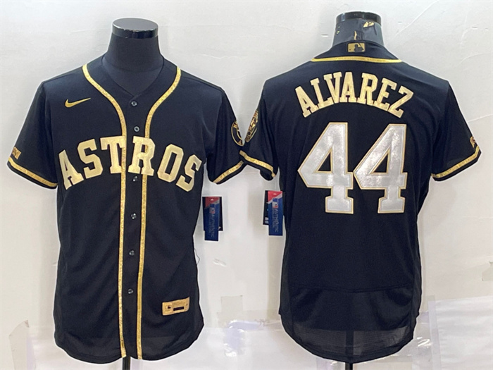 Personalized Men’s Houston Astros #44 Yordan Alvarez Black Gold Flex Base Stitched Jersey