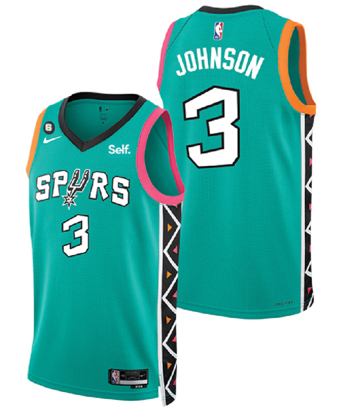 Personalized Men’s San Antonio Spurs #3 Keldon Johnson Teal 2022 City Edition With NO.6 Patch Swingman Stitched Jersey