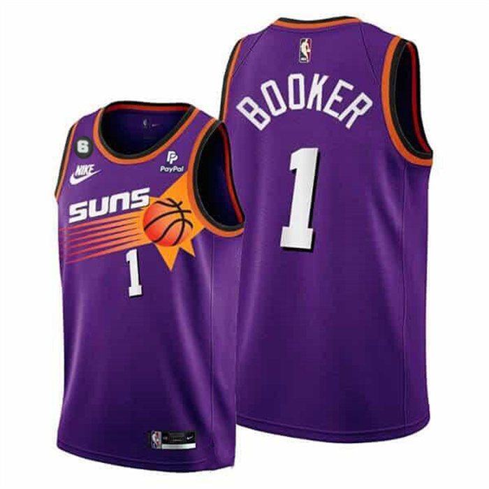 Personalized Men’s Phoenix Suns #1 Devin Booker Purple With NO.6 Patch Stitched Basketball Jersey