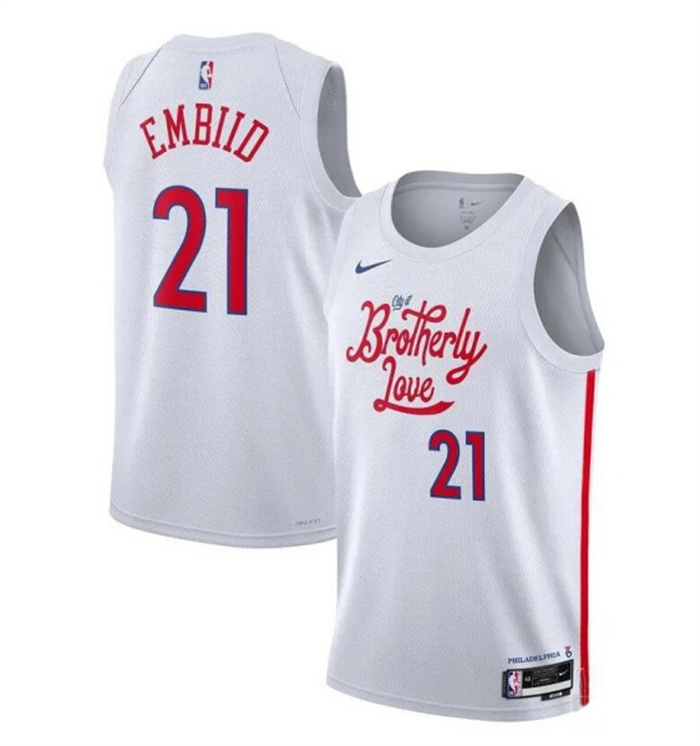 Personalized Men’s Philadelphia 76ers #21 Joel Embiid White 2022 23 City Edition Stitched Basketball Jersey