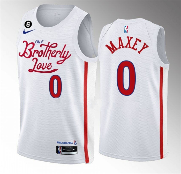 Personalized Men’s Philadelphia 76ers #0 Tyrese Maxey White 2022 23 City Edition With NO.6 Patch Stitched Basketball Jersey