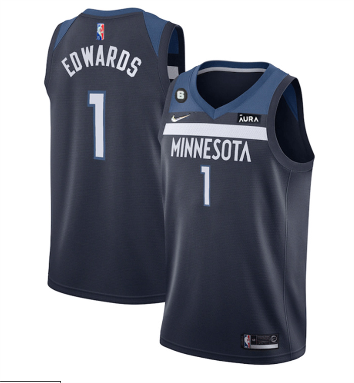 Personalized Men’s Minnesota Timberwolves #1 Anthony Edwards Navy Icon Edition With NO.6 Patch Swingman Stitched Jersey