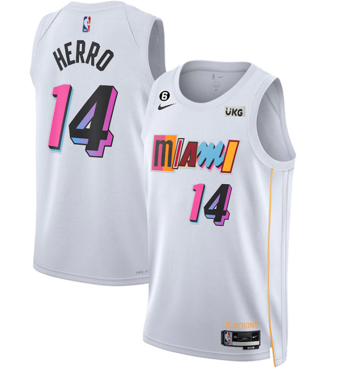 Personalized Men’s Miami Heat #14 Tyler Herro White 2022 23 City Edition With NO.6 Patch Stitched Jersey