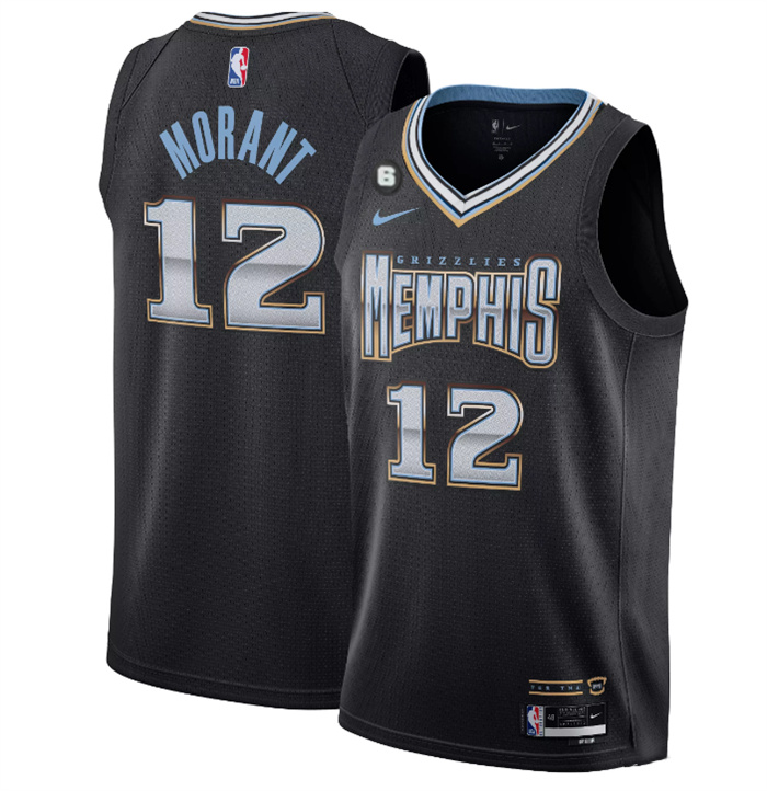 Personalized Men’s Memphis Grizzlies #12 Ja Morant Black 2022 23 City Edition With NO.6 Patch Stitched Basketball Jersey