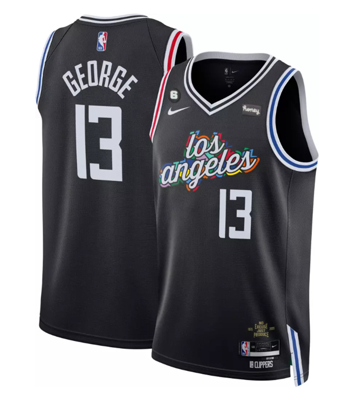 Personalized Men’s Los Angeles Clippers #13 Paul George Black 2022 23 City Edition With NO.6 Patch Stitched Jersey