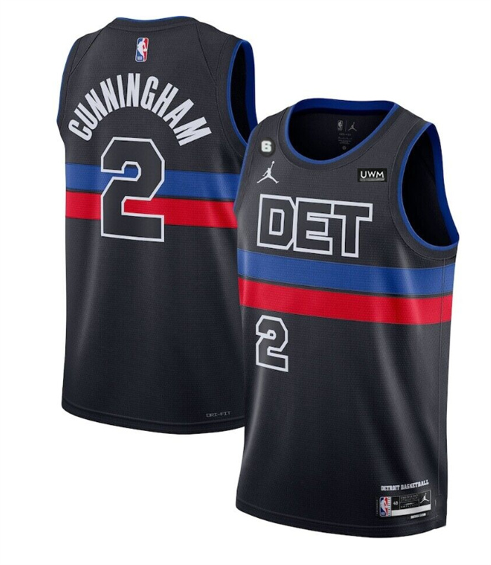 Personalized Men’s Detroit Pistons #2 Cade Cunningham Black 2022 23 City Edition With NO.6 Patch Stitched Basketball Jersey