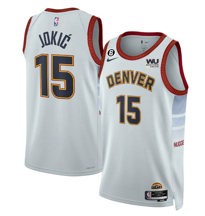 Personalized Men’s Denver Nuggets #15 Nikola Jokic Grey 2022 23 City Edition Stitched Jersey