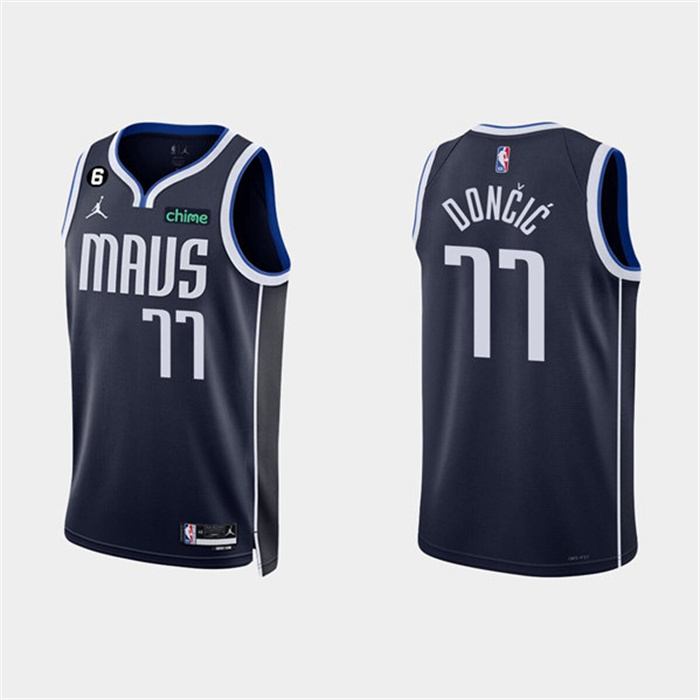 Personalized Men’s Dallas Mavericks #77 Luka Doncic Navy Statement Edition With NO.6 Patch Stitched Basketball Jerseys