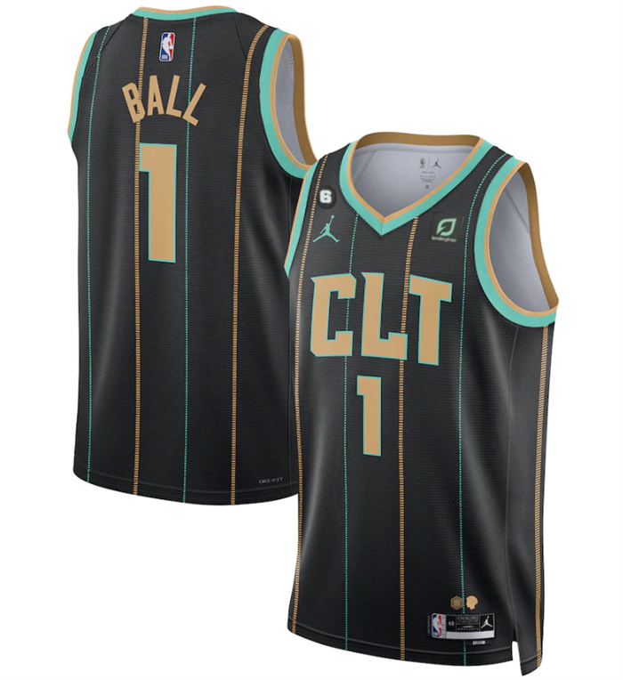 Personalized Men’s Charlotte Hornets #1 LaMelo Ball Black 2022 23 City Edition No.6 Patch Stitched Basketball Jersey