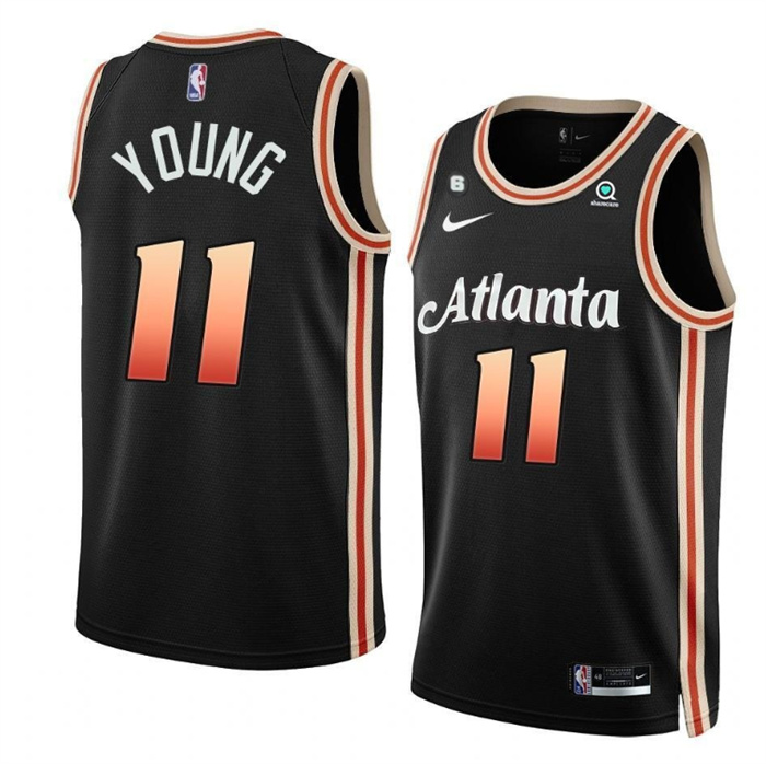 Personalized Men’s Atlanta Hawks #11 Trae Young Black 2022 23 City Edition With NO.6 Patch Stitched Jersey