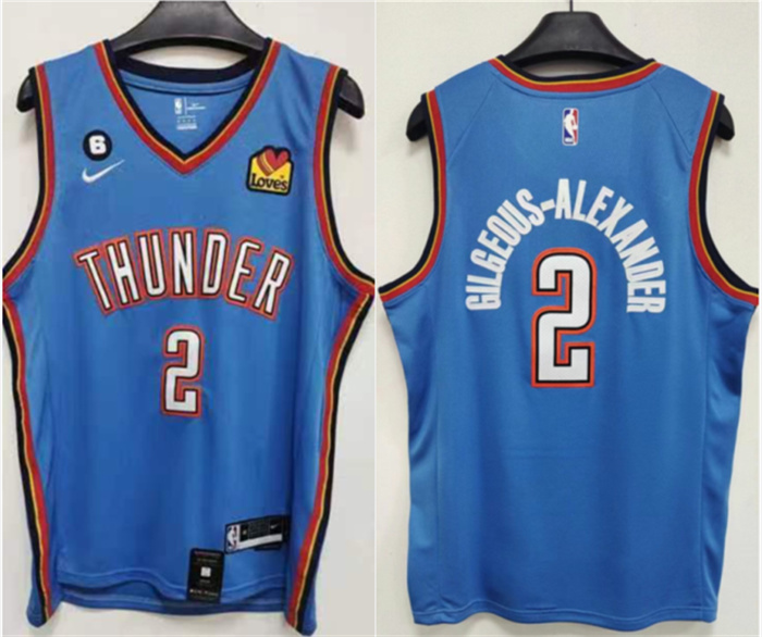 Personalized Men’s Oklahoma City Thunder #2 Shai Gilgeous-Alexander Blue With NO.6 Patch Stitched Basketball Jersey
