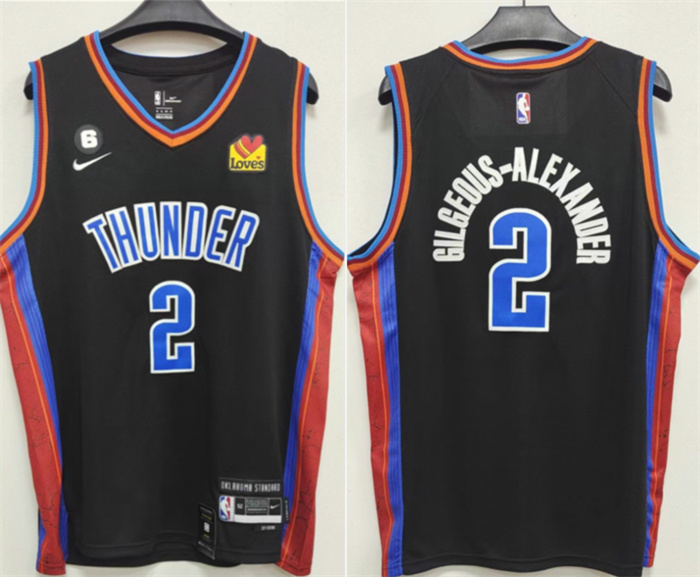 Personalized Men’s Oklahoma City Thunder #2 Shai Gilgeous-Alexander Black With NO.6 Patch Stitched Basketball Jersey