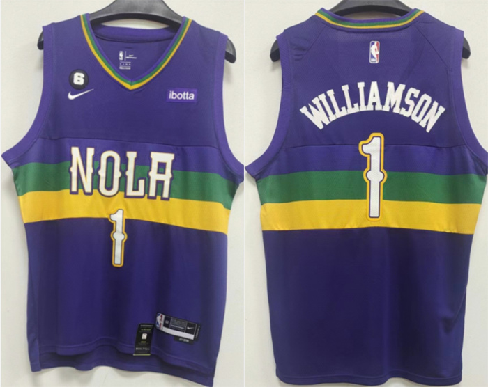 Personalized Men’s New Orleans Pelicans #1 Zion Williamson Purple With NO.6 Patch Stitched Basketball Jersey