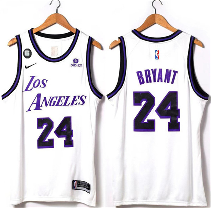 Personalized Men’s Los Angeles Lakers #24 Kobe Bryant 2022 23 White With NO.6 Patch Stitched Basketball Jersey