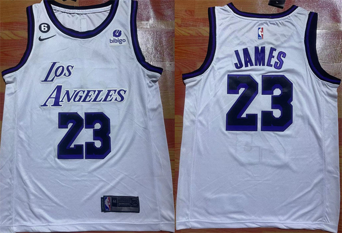 Personalized Men’s Los Angeles Lakers #23 LeBron James 2022 23 White With NO.6 Patch Stitched Basketball Jersey