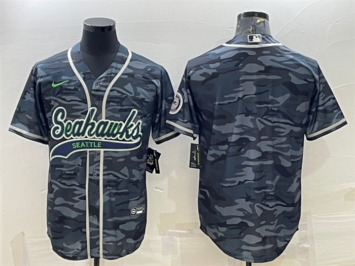 Personalized Men’s Seattle Seahawks Blank Grey Camo With Patch Cool Base Stitched Baseball Jersey