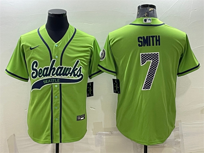 Personalized Men’s Seattle Seahawks #7 Geno Smith Green With Patch Cool Base Stitched Baseball Jersey