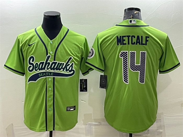 Personalized Men’s Seattle Seahawks #14 DK Metcalf Green With Patch Cool Base Stitched Baseball Jersey