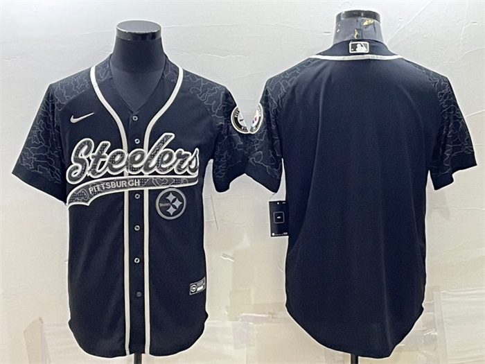 Personalized Men’s Pittsburgh Steelers Blank Black Reflective With Patch Cool Base Stitched Baseball Jersey