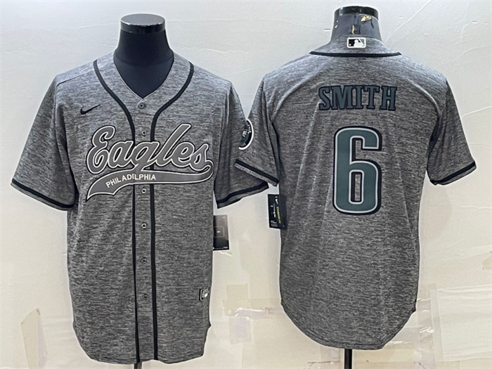 Personalized Men’s Philadelphia Eagles #6 DeVonta Smith Gray With Patch Cool Base Stitched Baseball JerseyS