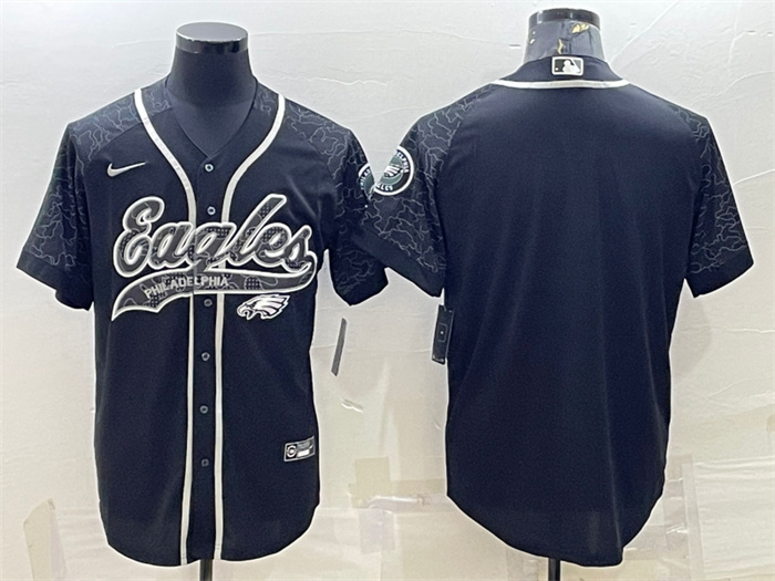 Personalized Men’s Philadelphia Eagles Blank Black Reflective With Patch Cool Base Stitched Baseball Jersey