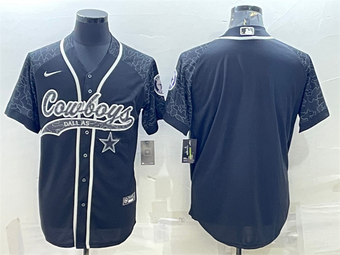 Personalized Men’s Dallas Cowboys Blank Black Reflective With Patch Cool Base Stitched Baseball Jersey
