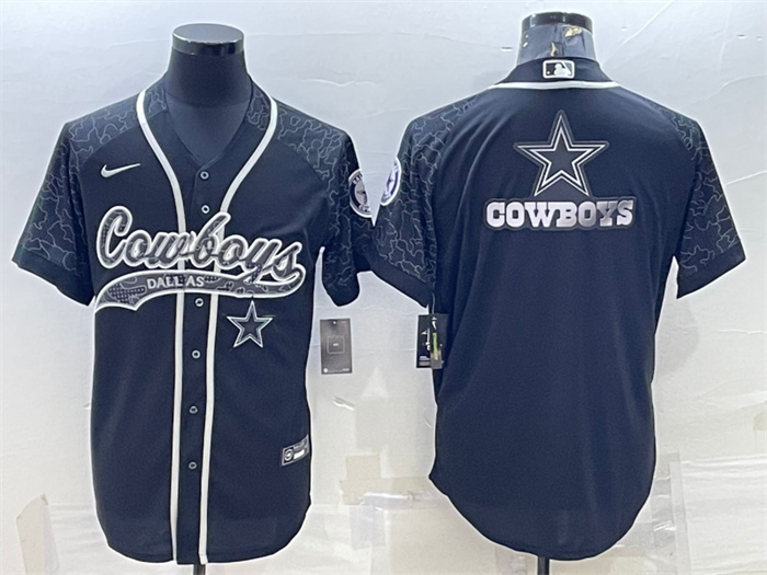 Personalized Men’s Dallas Cowboys Black Reflective Team Big Logo With Patch Cool Base Stitched Baseball Jersey