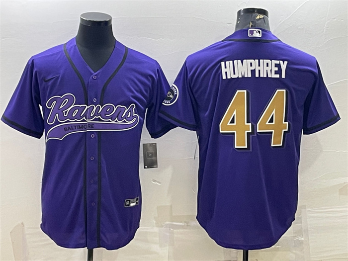 Personalized Men’s Baltimore Ravens #44 Marlon Humphrey Purple Gold With Patch Cool Base Stitched Baseball Jersey