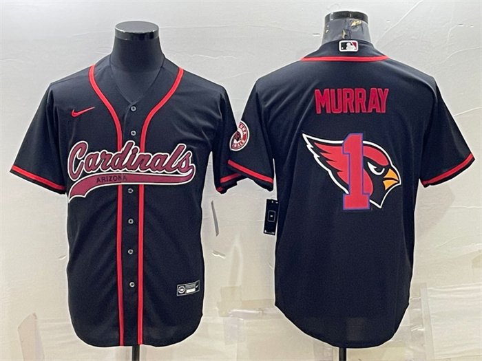 Personalized Men’s Arizona Cardinals #1 Kyler Murray Black Team Big Logo With Patch Cool Base Stitched Baseball Jersey