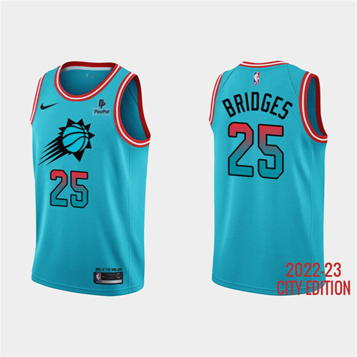 Personalized Men’s Phoenix Suns #25 Mikal Bridges Blue 2022 23 City Edition With Black Payple Patch Stitched Basketball Jersey