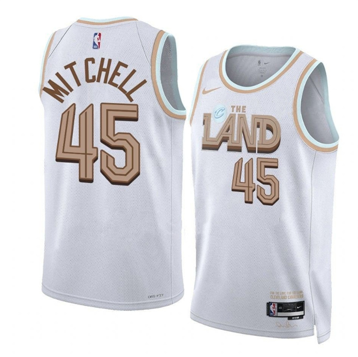 Personalized Men’s Cleveland Cavaliers #45 Donovan Mitchell White 2022 23 City Edition Stitched Jersey