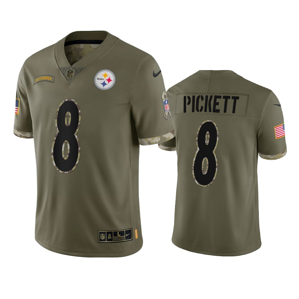Personalized Men’s Pittsburgh Steelers #8 Kenny Pickett Green Salute to service Jersey