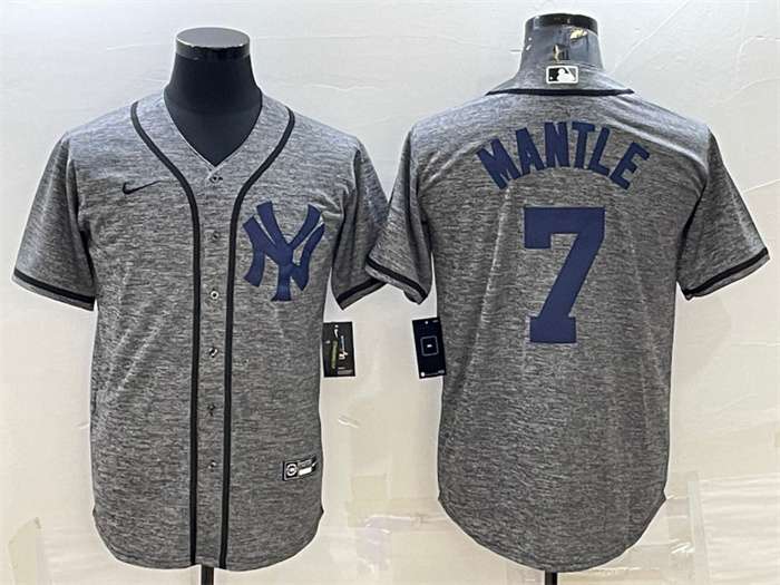 Personalized Men’s New York Yankees #7 Mickey Mantle Grey Cool Base Stitched Jersey