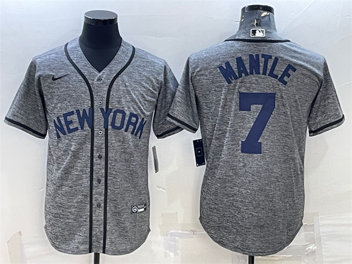 Personalized Men’s New York Yankees #7 Mickey Mantle Grey Cool Base Stitched JerseyS
