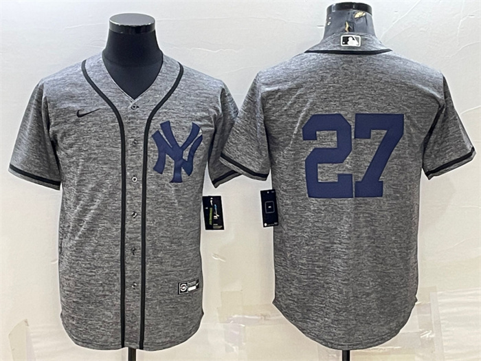 Personalized Men’s New York Yankees #27 Giancarlo Stanton Grey Cool Base Stitched Jersey