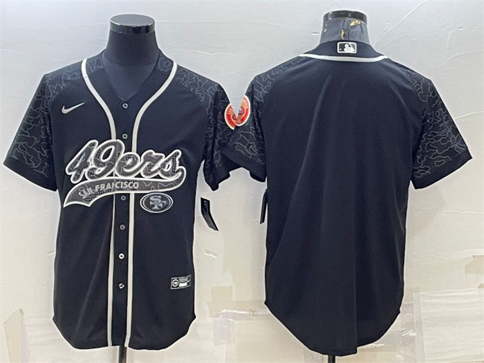 Personalized Men’s San Francisco 49ers Blank Black Reflective With Patch Cool Base Stitched Baseball Jersey