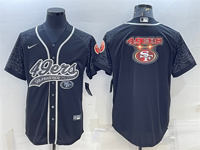 Personalized Men’s San Francisco 49ers Black Reflective Team Big Logo With Patch Cool Base Stitched Baseball Jersey