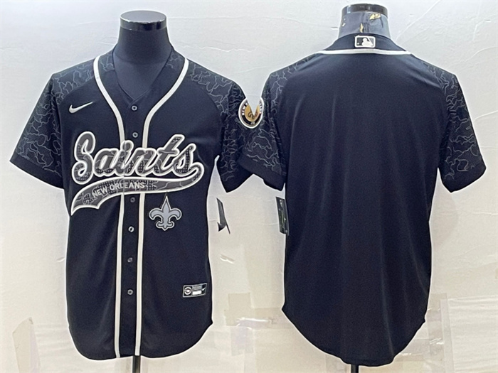 Personalized Men’s New Orleans Saints Blank Black Reflective With Patch Cool Base Stitched Baseball Jersey