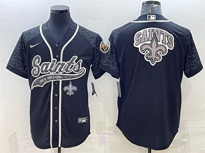 Personalized Men’s New Orleans Saints Black Reflective Team Big Logo With Patch Cool Base Stitched Baseball Jersey