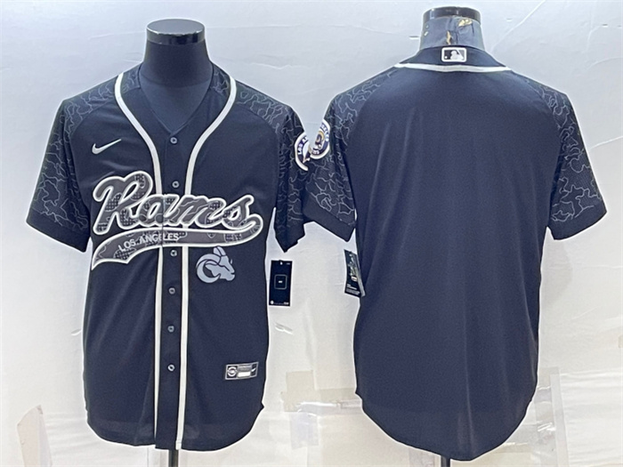 Personalized Men’s Los Angeles Rams Blank Black Reflective With Patch Cool Base Stitched Baseball Jersey