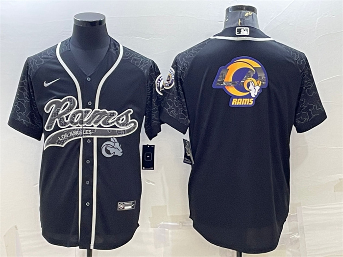Personalized Men’s Los Angeles Rams Black Reflective Team Big Logo With Patch Cool Base Stitched Baseball Jersey