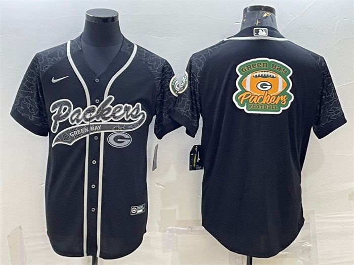 Personalized Men’s Green Bay Packers Black Reflective Team Big Logo With Patch Cool Base Stitched Baseball Jersey