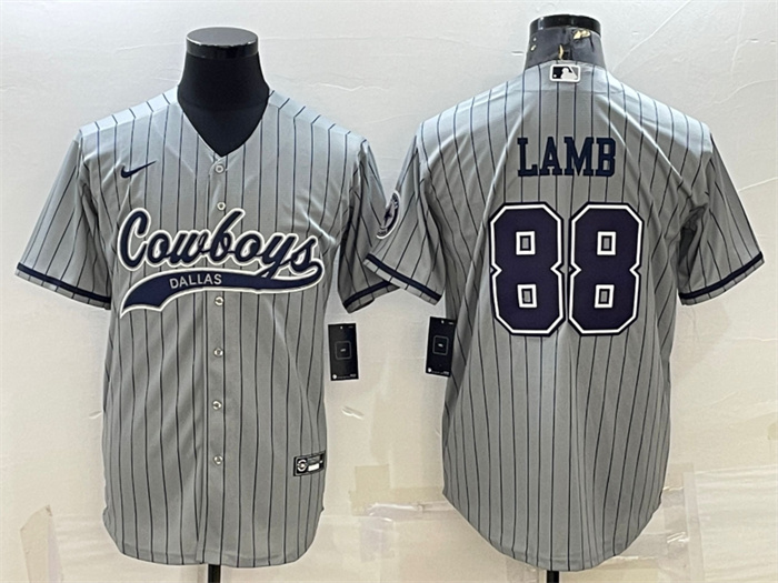 Personalized Men’s Dallas Cowboys #88 CeeDee Lamb Grey With Patch Cool Base Stitched Baseball Jersey