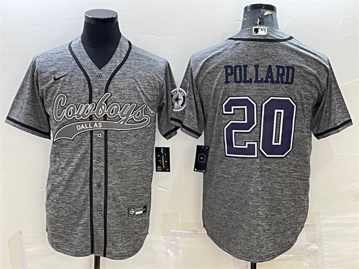 Personalized Men’s Dallas Cowboys #20 Tony Pollard Grey With Patch Cool Base Stitched Baseball Jersey