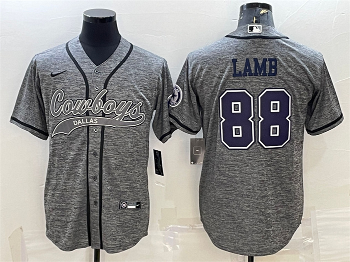 Personalized Men’s Dallas Cowboys #88 CeeDee Lamb Grey With Patch Cool Base Stitched Baseball JerseyS