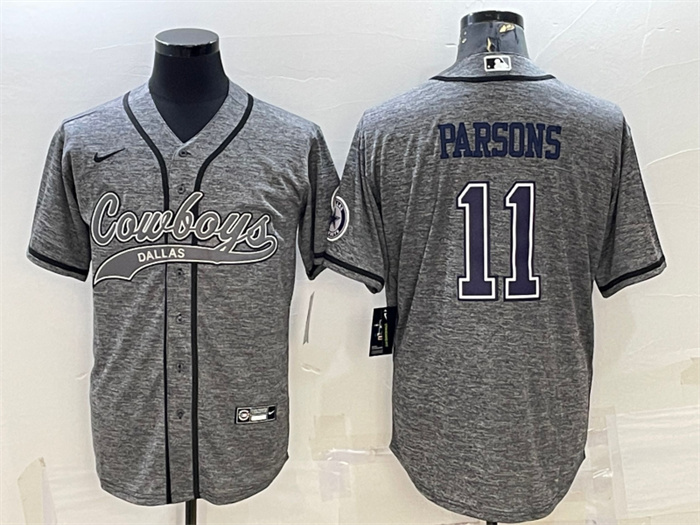 Personalized Men’s Dallas Cowboys #11 Micah Parsons Grey With Patch Cool Base Stitched Baseball JerseyS
