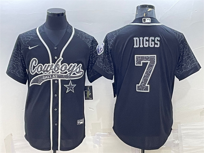 Personalized Men’s Dallas Cowboys #7 Trevon Diggs Black Reflective With Patch Cool Base Stitched Baseball Jersey