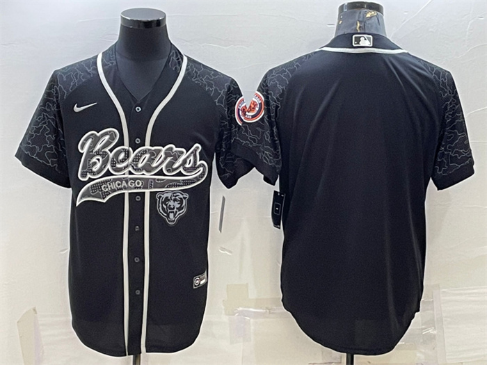 Personalized Men’s Chicago Bears Blank Black Reflective With Patch Cool Base Stitched Baseball Jersey