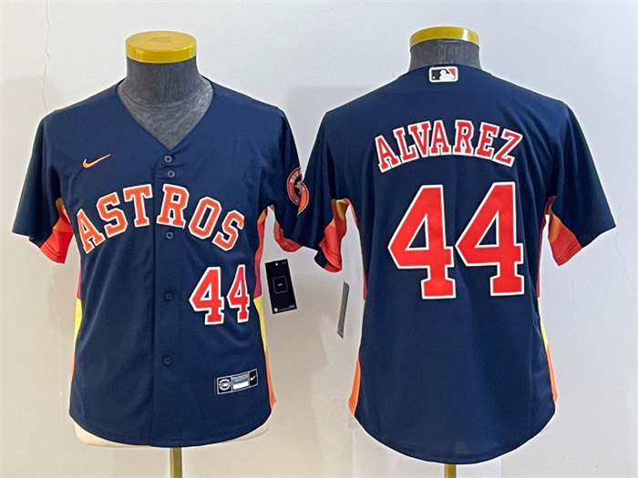 Personalized Youth Houston Astros #44 Yordan Alvarez Navy With Patch Cool Base Stitched Jersey